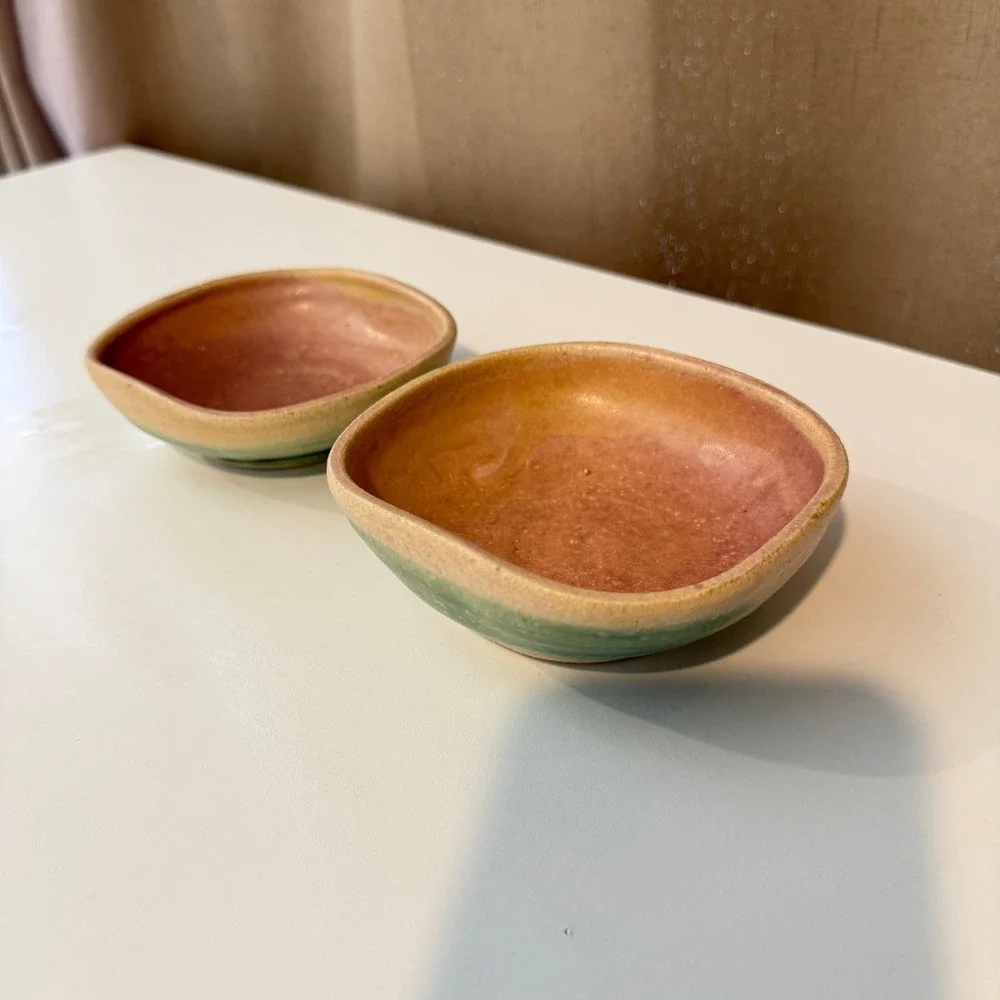 Studio Artisan Handcrafted Ceramic Bowls Sage Green & Terracotta Pink Set of 2